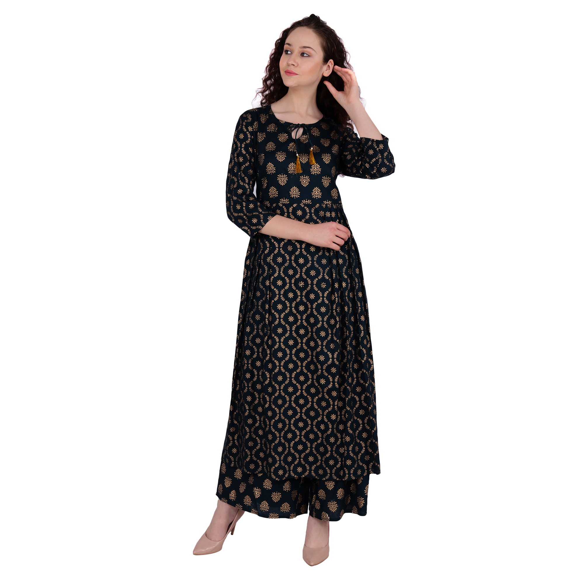 Gold printed Anarkali Kurta with Palazzo